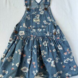 OshKosh B'gosh Girls Denim Overall Dress with Floral Print Size 3